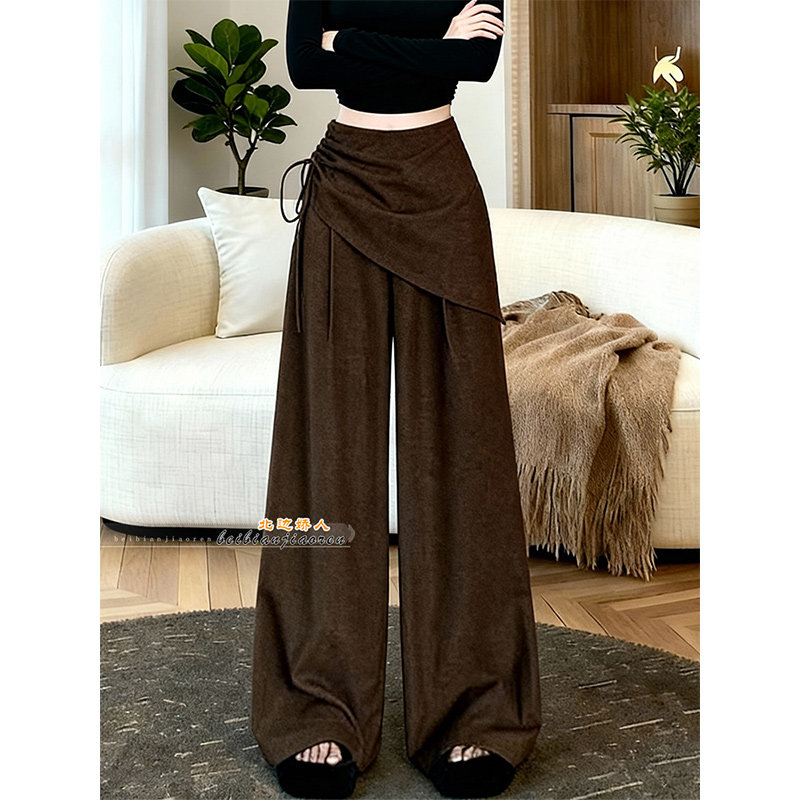 设计感皮帘拼接绑带阔腿裤女2026春季新款高腰垂感显瘦垂感拖地裤,女装/女士精品,大码裤装,淘宝优惠券,粉丝福利购,淘宝优惠卷