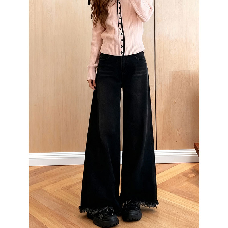 阔腿黑色加绒复古百搭宽松显瘦