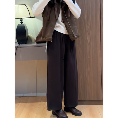 加绒系带咖色高级感气球裤女2025