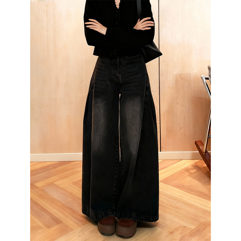 复古水洗加绒加厚阔腿牛仔裤女20