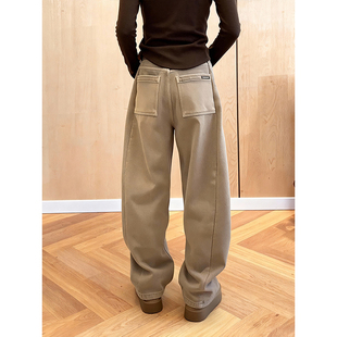 2025冬季爆款复古加绒牛仔裤大码女装高腰宽松显瘦百搭洋气弯刀裤