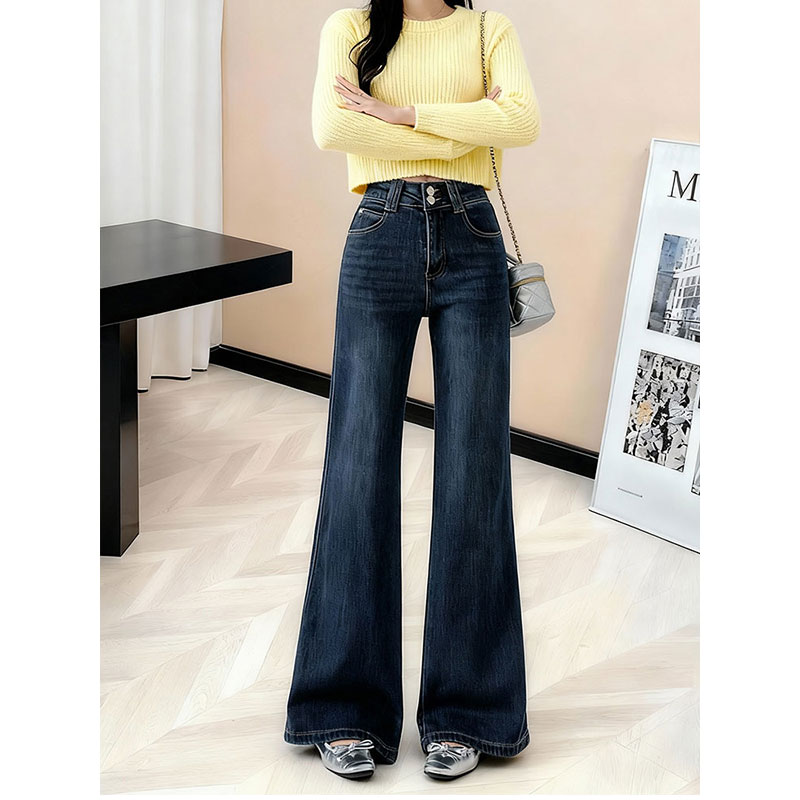 高腰牛仔微喇裤女宽松显瘦时尚