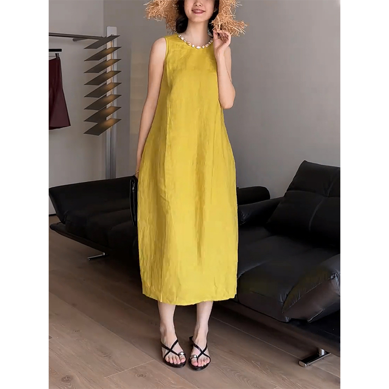 黄色小清新无袖连衣裙女2025夏季