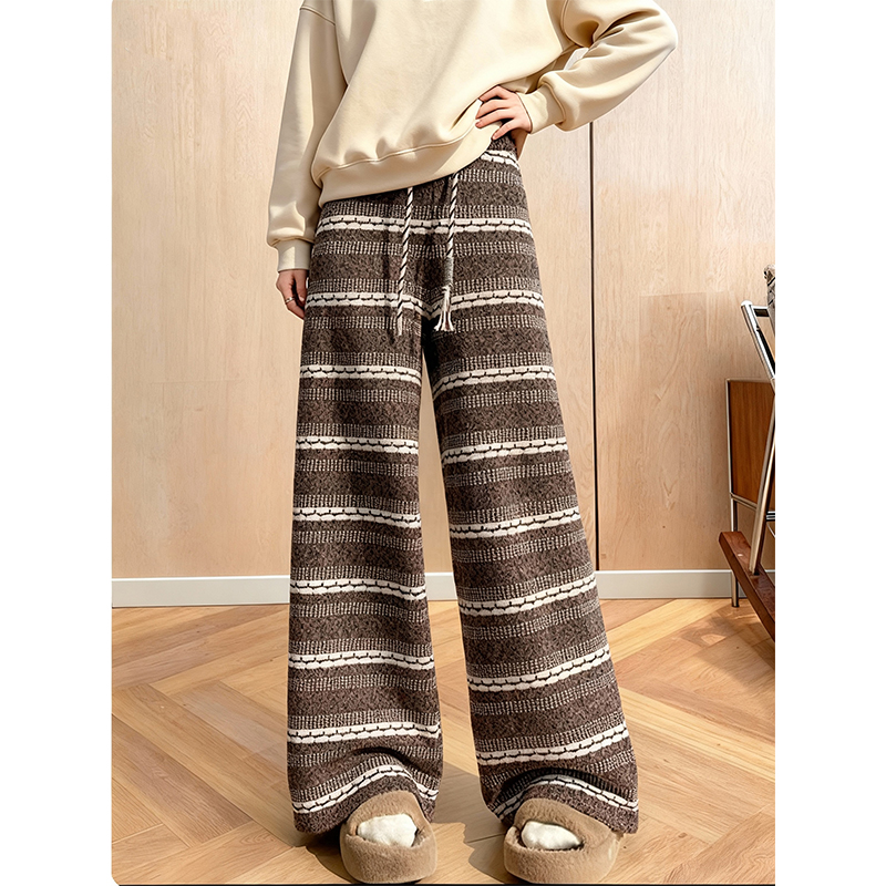 加厚软糯休闲裤女复古条纹2025