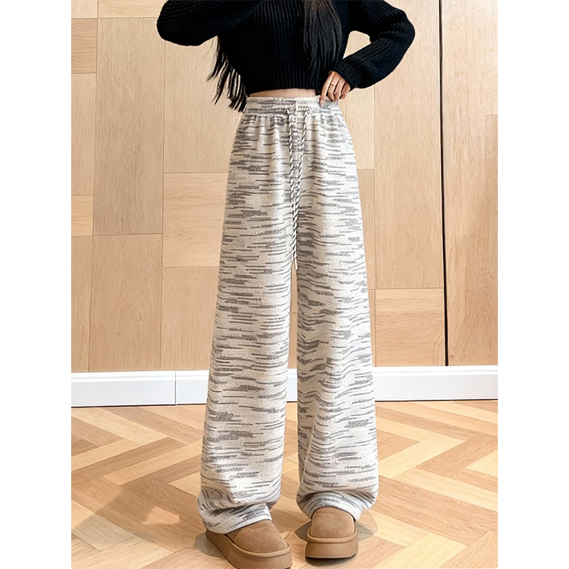 加绒加厚慵懒风条纹扎染休闲裤女