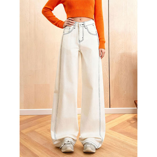 白色阔腿牛仔裤女高腰显瘦