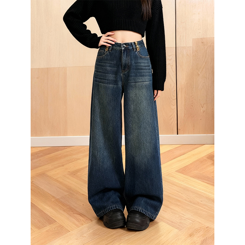 加绒加厚复古拼接洋气牛仔裤女