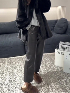 2025秋季新款黑色九分皮裤女欧货小众高级感小个子直筒显瘦百搭