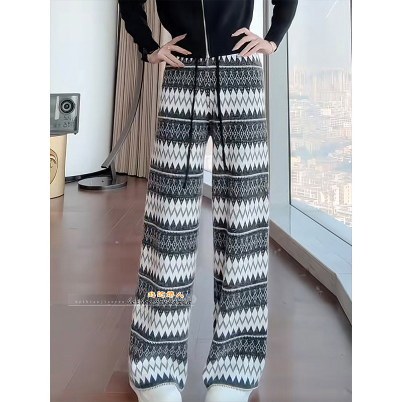 轻奢高级慵懒风几何条纹阔腿裤2026春高腰显瘦百搭宽松垂感休闲裤,女装/女士精品,大码裤装,淘宝优惠券,粉丝福利购,淘宝优惠卷