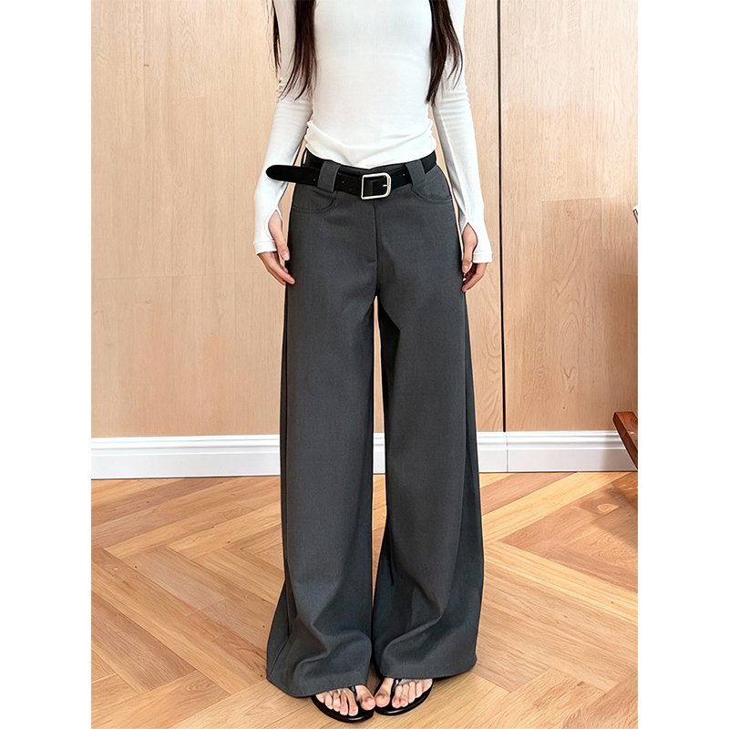 韩版低腰气质毛呢阔腿休闲西装裤