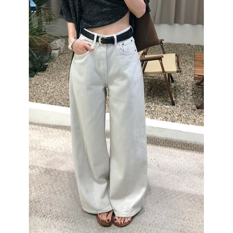 2025高腰米杏色阔腿休闲裤