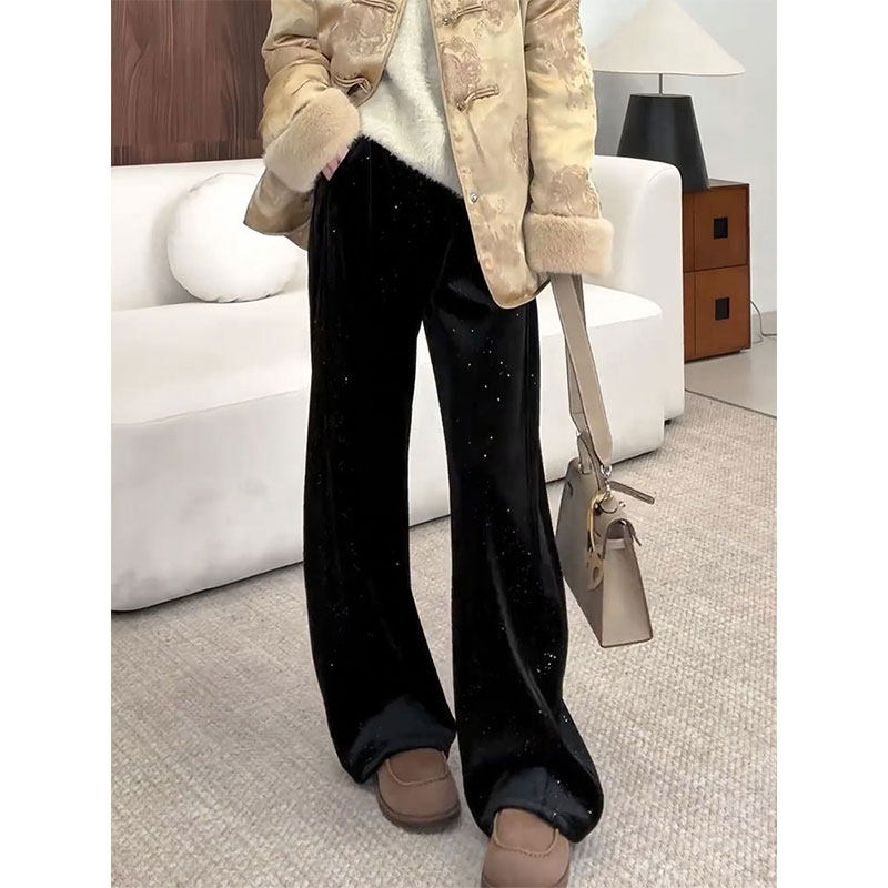 满天星亮片丝绒阔腿休闲裤女2026早春高级感宽松显瘦垂感直筒长裤,女装/女士精品,大码裤装,淘宝优惠券,粉丝福利购,淘宝优惠卷