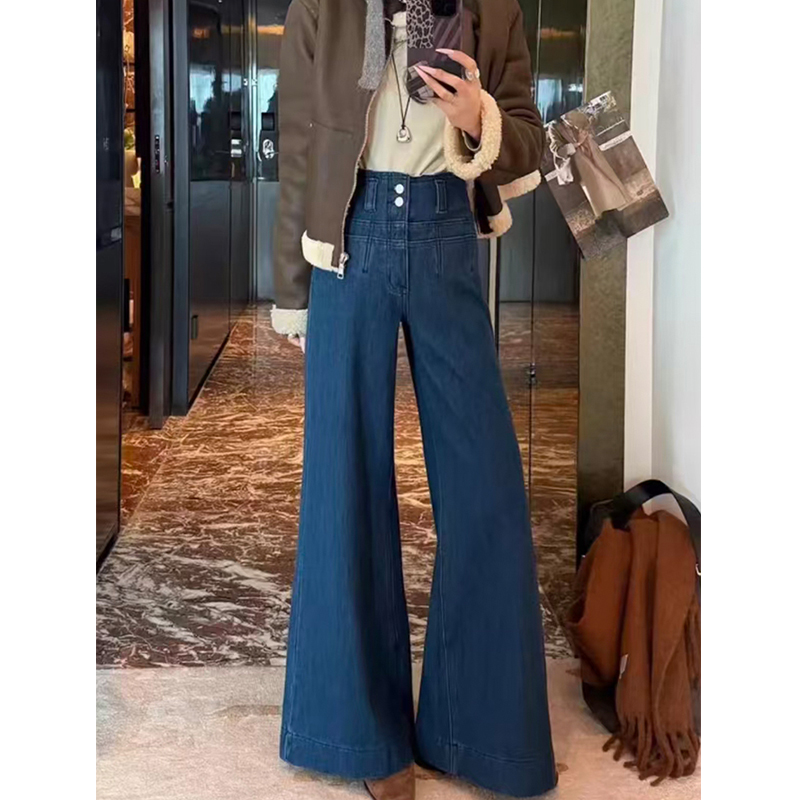 高级感复古时尚阔腿牛仔裤女2025