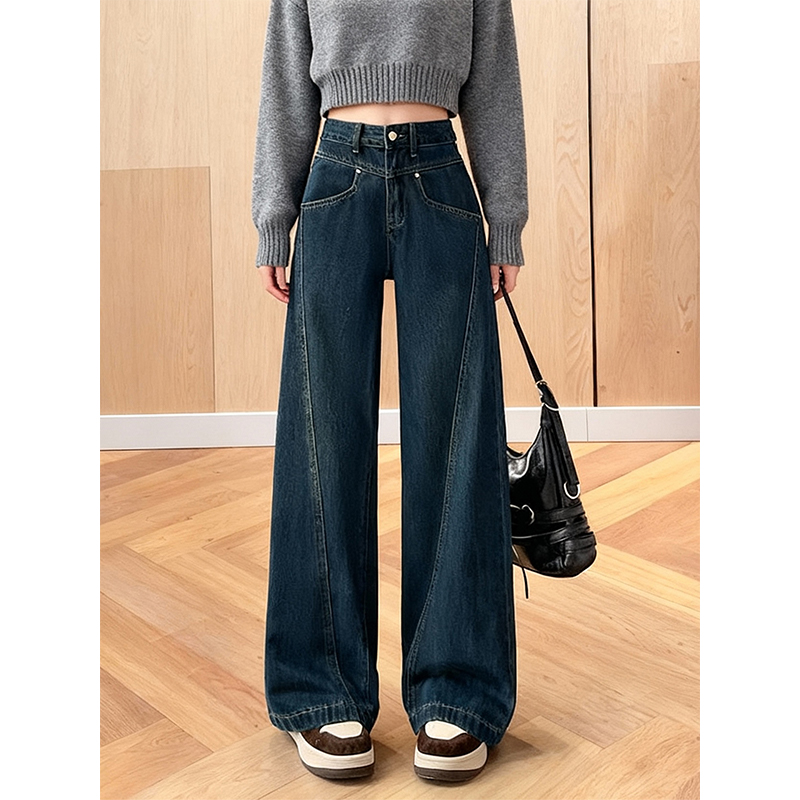 加绒加厚不规则拼接牛仔裤女2025