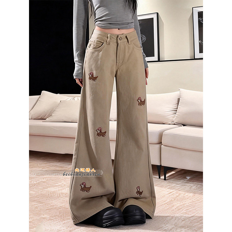 美式复古小狗刺绣微喇牛仔裤女2026春季新款高腰宽松显瘦喇叭裤子,女装/女士精品,大码裤装,淘宝优惠券,粉丝福利购,淘宝优惠卷