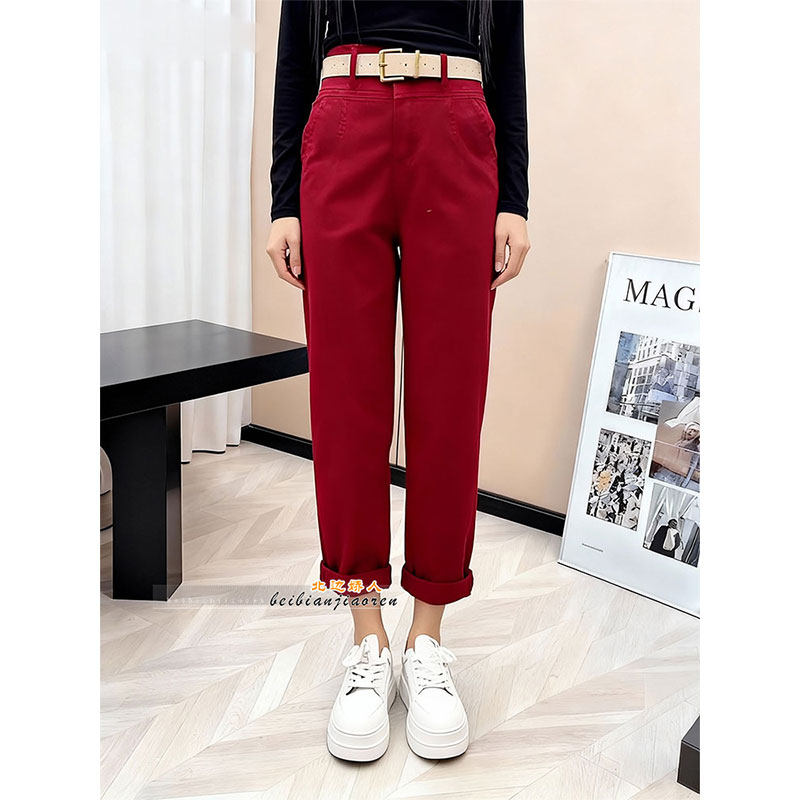 复古通勤风时尚洋气高腰直筒裤女2026早春宽松显瘦百搭卷边哈伦裤,女装/女士精品,大码裤装,淘宝优惠券,粉丝福利购,淘宝优惠卷