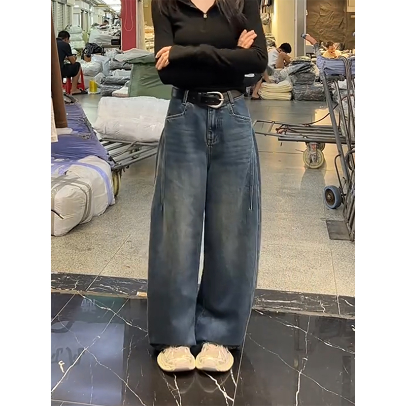 磨毛立体剪裁拼接牛仔裤女2025