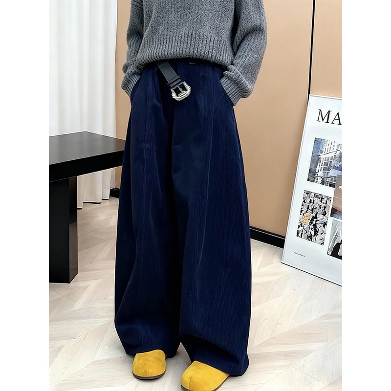 加绒加厚2025秋冬高腰灯芯绒阔腿裤女宽松显瘦百搭休闲长裤藏蓝色,女装/女士精品,大码裤装,淘宝优惠券,粉丝福利购,淘宝优惠卷