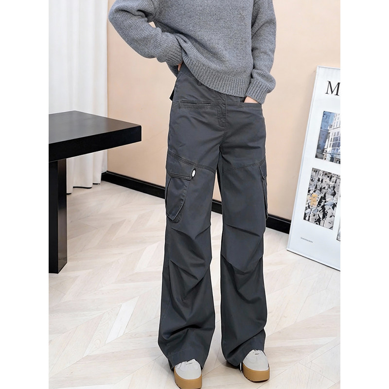 大码女装复古工装多口袋阔腿裤女2025冬季新款宽松显瘦直筒休闲裤,女装/女士精品,大码裤装,淘宝优惠券,粉丝福利购,淘宝优惠卷