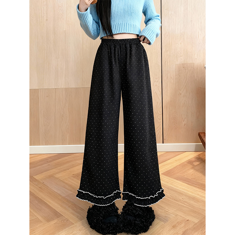 加厚韩系波点毛呢九分休闲裤女