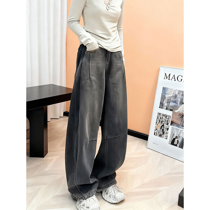 复古风宽松阔腿牛仔裤女2025秋冬