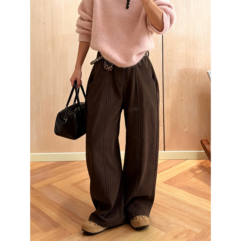 大码美式加绒加厚宽松阔腿牛仔裤