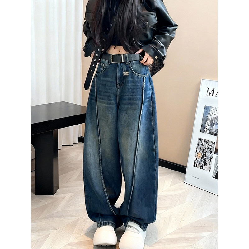 加绒加厚2025秋冬美式复古高腰弯刀牛仔裤女大码显瘦宽松阔腿裤,女装/女士精品,大码裤装,淘宝优惠券,粉丝福利购,淘宝优惠卷