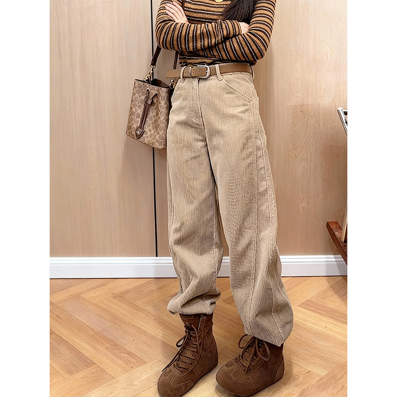 加绒加厚卡其复古灯芯绒长裤女