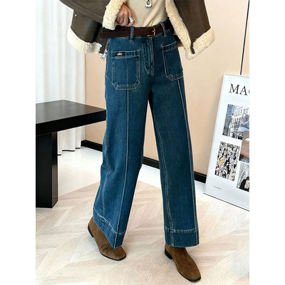 加绒加厚四面弹直筒牛仔裤宽松