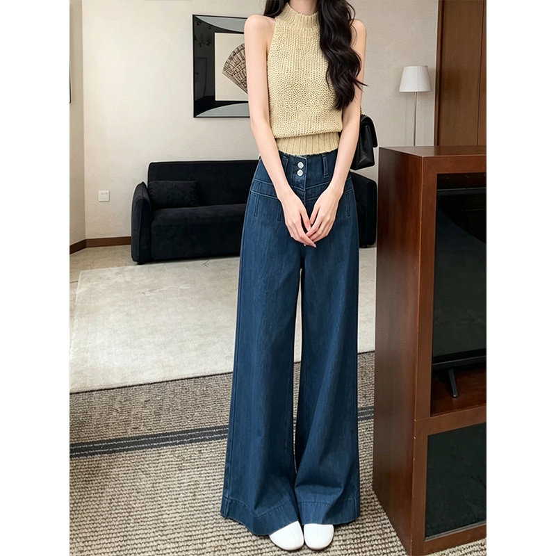 韩系高腰牛仔阔腿裤女秋显瘦垂感图片