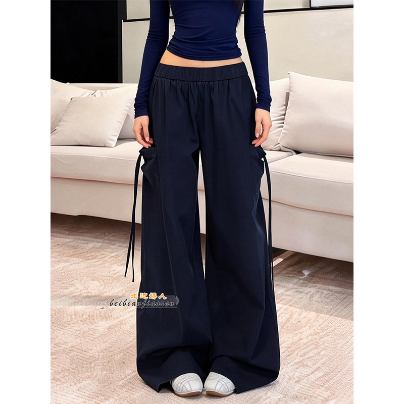 大码美式风高腰系带阔腿裤女2026春季新款高腰抽绳百搭休闲工装裤,女装/女士精品,大码裤装,淘宝优惠券,粉丝福利购,淘宝优惠卷