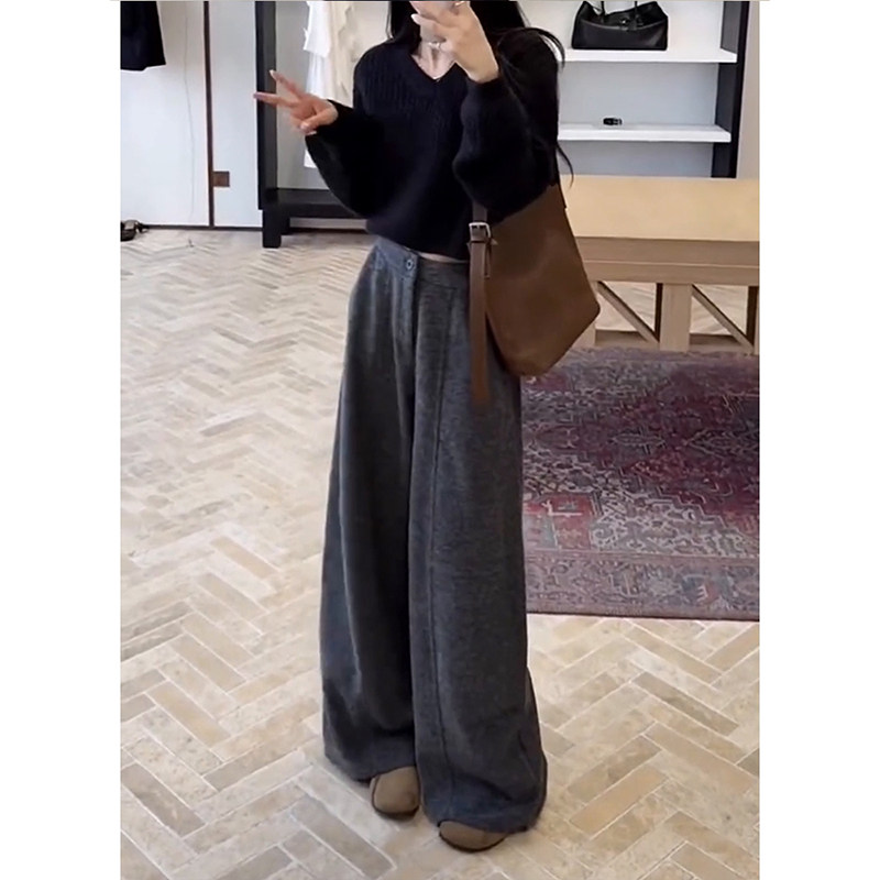 慵懒风高腰灰色阔腿弯刀裤女2025秋冬新款显瘦百搭休闲高级感长裤,女装/女士精品,大码裤装,淘宝优惠券,粉丝福利购,淘宝优惠卷