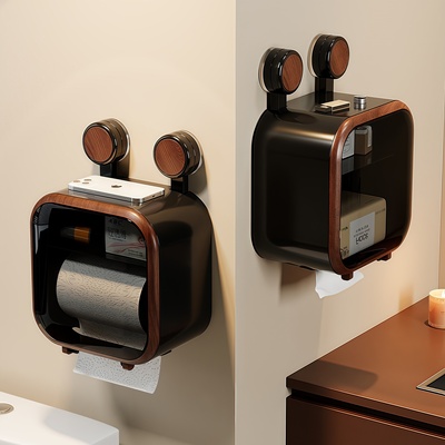 卫生间旋转吸盘厕所纸巾盒高颜值浴室免打孔防水卷纸巾收纳置物架