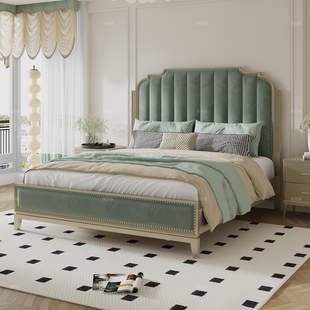 简菲娜舒曼钢琴布艺床双人大床法式奶油风绒布床实木床1米8主卧床