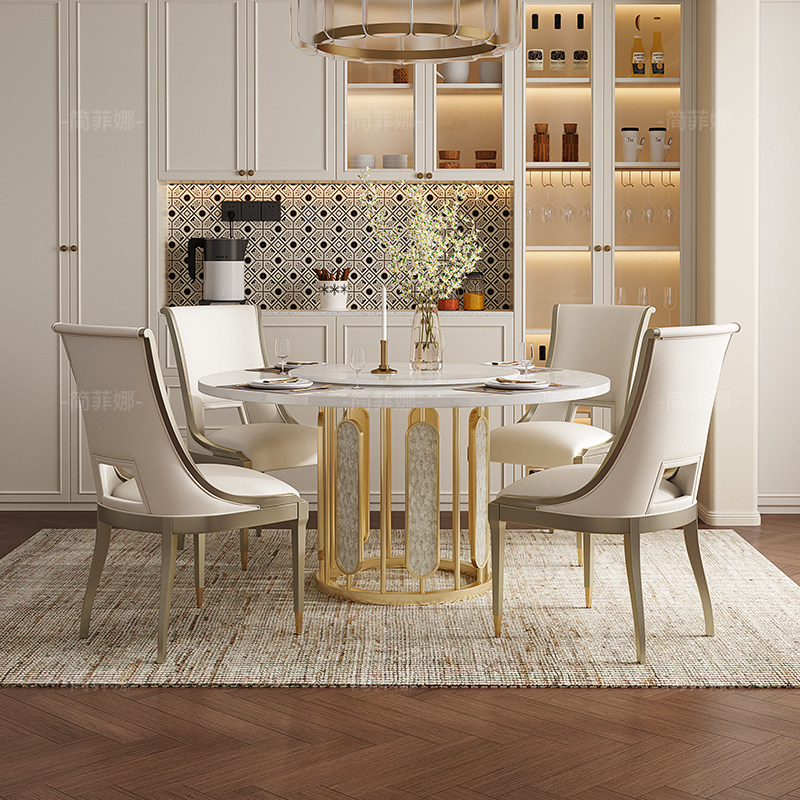 简菲娜美式轻奢罗曼丽圆餐桌高级感天然奢石饭桌带转盘别墅大餐台,住宅家具,实木餐桌,淘宝优惠券,粉丝福利购,淘宝优惠卷