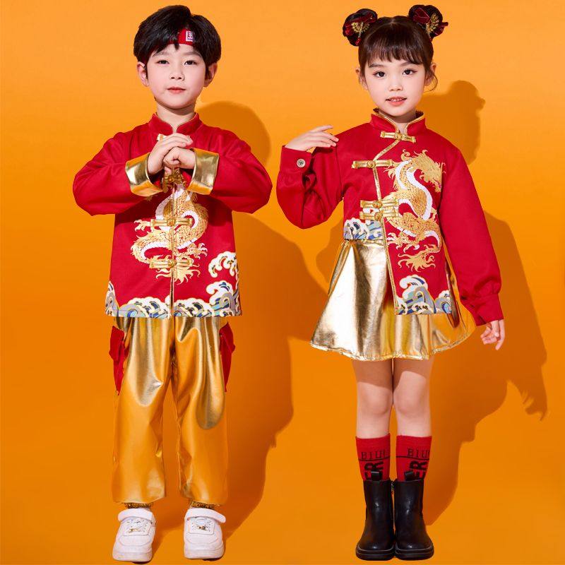 儿童啦啦队演出服中国风国潮套装新中式女童舞蹈表演服爵士舞服装