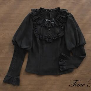 LO丽塔优雅暖lolita长袖衬衣荷叶百搭复国风秋冬季荷叶袖打底内搭