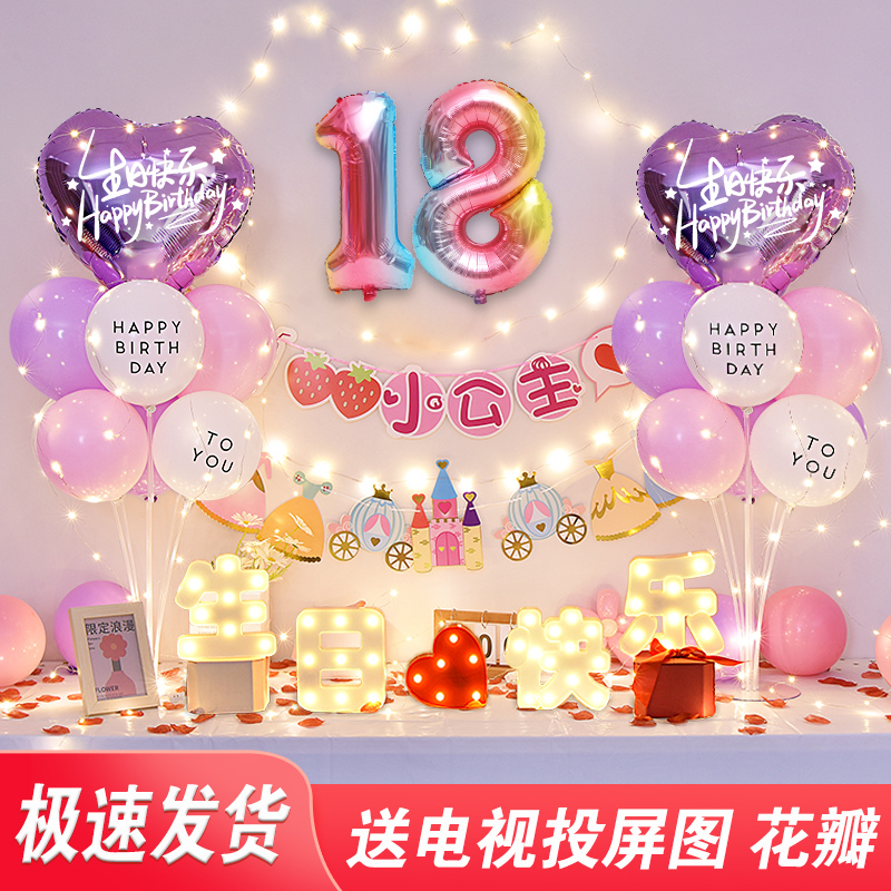 女孩十八周岁生日惊喜氛围场景布置男孩18岁成人礼派对气球背景墙