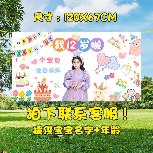 女孩12岁生日场景海报背景墙布置
