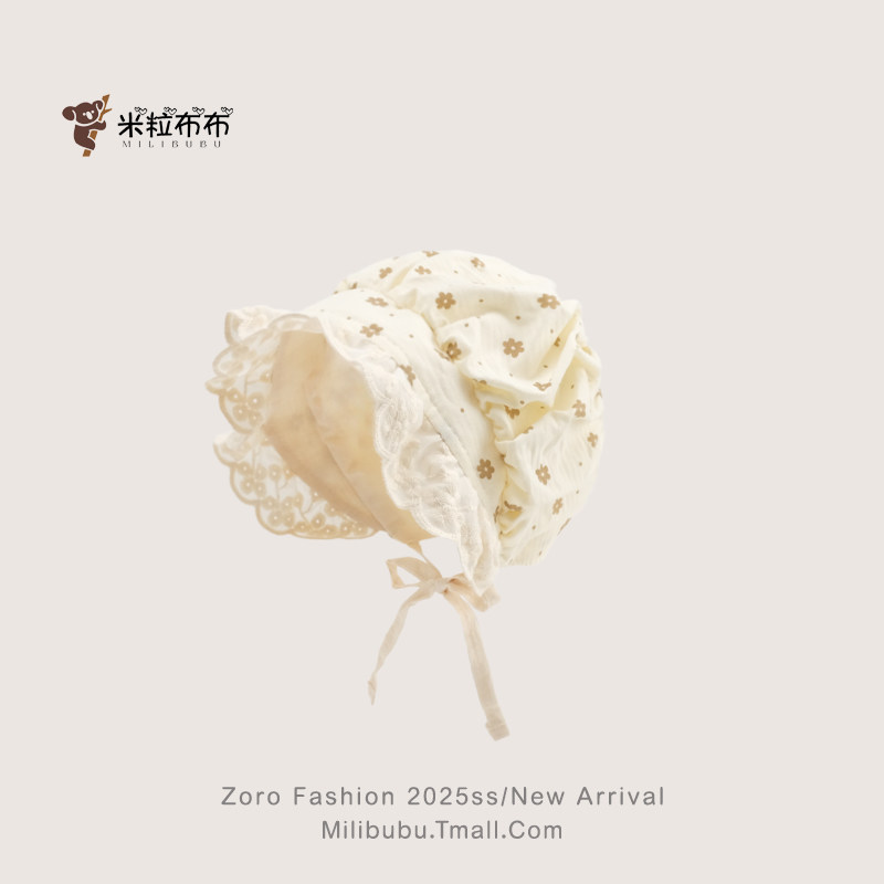 宝宝春季薄款帽子2026小花护耳帽女宝小月龄婴幼儿防晒蕾丝公主帽