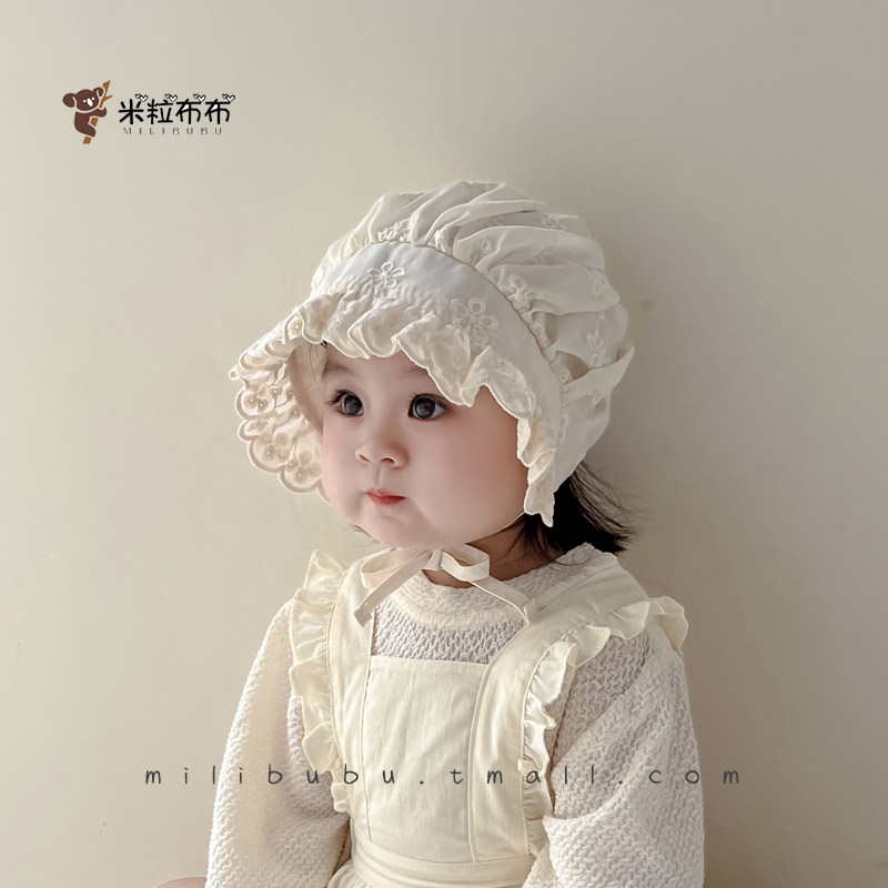 女宝春秋护耳帽宝宝公主提花宫廷帽婴幼儿超萌蕾丝帽子婴儿遮阳帽