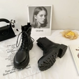 Martens, черные демисезонные утепленные ретро короткие сапоги на платформе в английском стиле, коллекция 2022, в британском стиле
