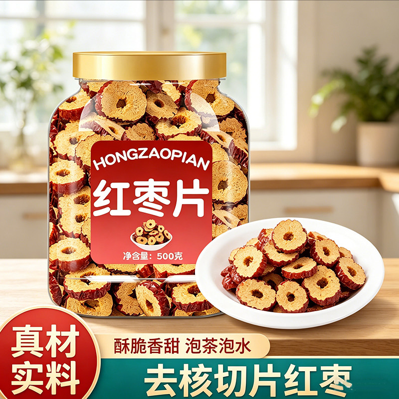 红枣特级新疆特产500g官方旗舰店补气养血灰枣干片圈即食泡茶专用