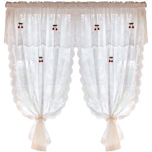 法式蕾丝纱帘厨房半帘免打孔魔术贴田园风窗帘遮挡帘小窗户短门帘