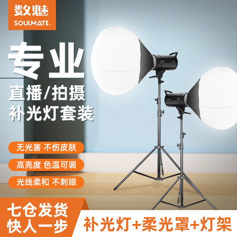 数魅E200W 专业直播摄影灯LED柔光灯摄影棚拍照灯常亮灯直播间补光灯灯光短视频影视灯拍摄打光灯支架柔光箱