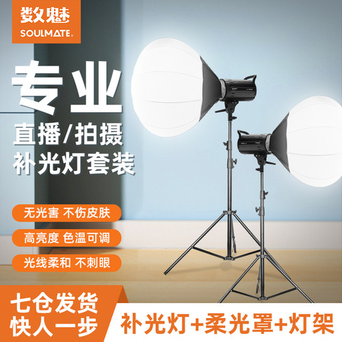 数魅E200W 专业直播摄影灯LED柔光灯摄影棚拍照灯常亮灯直播间补光灯灯光短视频影视灯拍摄打光灯支架柔光箱