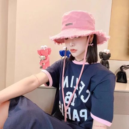 泫雅同款毛边百搭渔夫帽日系大沿遮阳帽磨破批发水洗防晒帽盆帽
