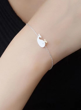 925银滴釉手链女时尚百搭日韩风可爱小鲸鱼手链蓝色海豚手饰品