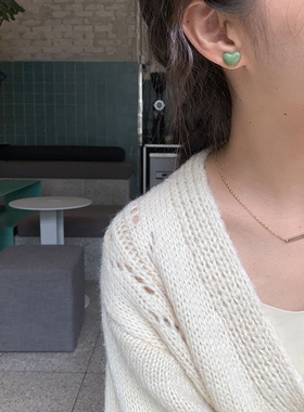 S925银针夏季新款小清新糖果色爱心耳钉ins风甜美少女感耳环