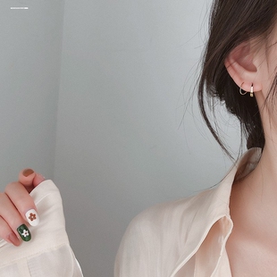 韩剧全慧彬同款镀银耳扣简约圆圈耳钉几何耳环男女通用耳圈